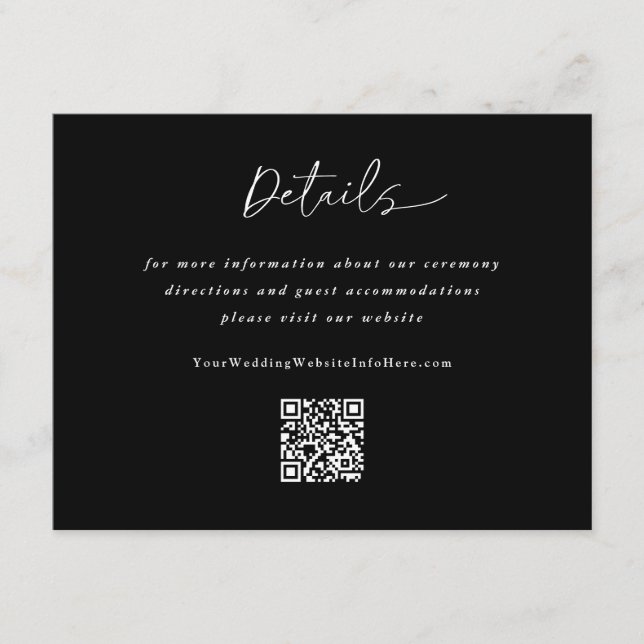 Wedding Modern Handwriting Black Details QR Code Enclosure Card (Front)