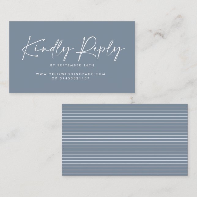 Wedding modern minimal dusty blue script reply business card (Front/Back)