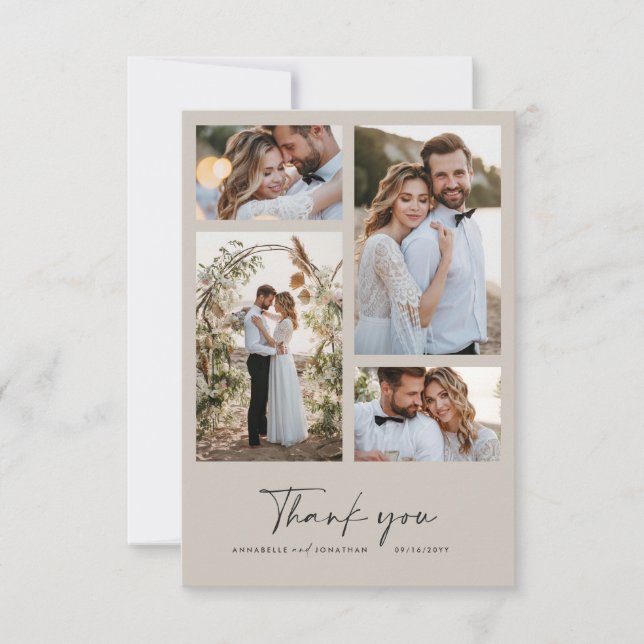 Wedding modern minimal multi photo thank you grey invitation (Front)