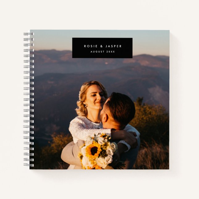 Wedding Modern Minimal Stylish Black Guest Notebook (Front)