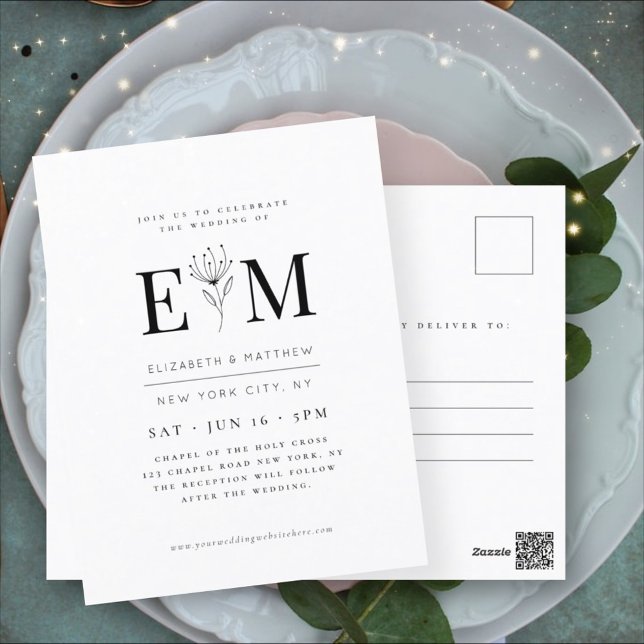 Wedding Modern Minimalist Elegant Chic Foliage Postcard (Creator Uploaded)