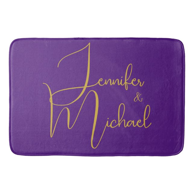 Wedding Modern Minimalist Plain Calligraphy Name Bath Mat (Front)