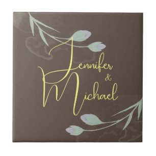 Wedding Modern Minimalist Plain Calligraphy Name Ceramic Tile
