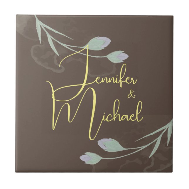 Wedding Modern Minimalist Plain Calligraphy Name Ceramic Tile (Front)