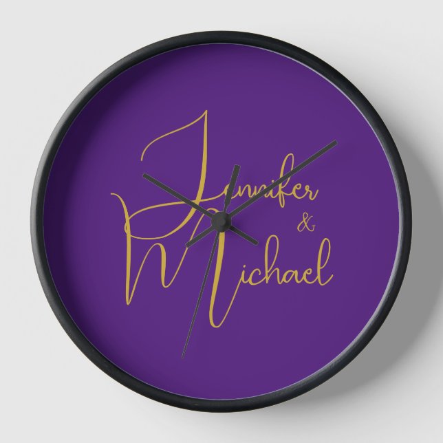 Wedding Modern Minimalist Plain Calligraphy Name Clock (Front)