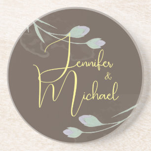 Wedding Modern Minimalist Plain Calligraphy Name Coaster