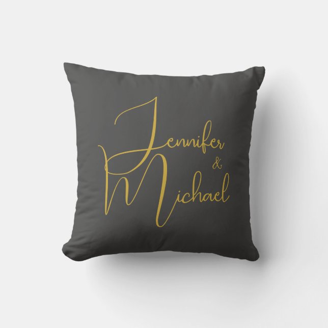 Wedding Modern Minimalist Plain Calligraphy Name Cushion (Front)
