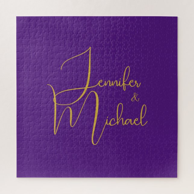 Wedding Modern Minimalist Plain Calligraphy Name Jigsaw Puzzle (Vertical)