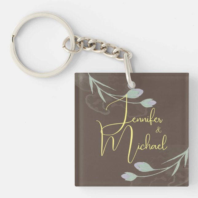 Wedding Modern Minimalist Plain Calligraphy Name Key Ring (Front)