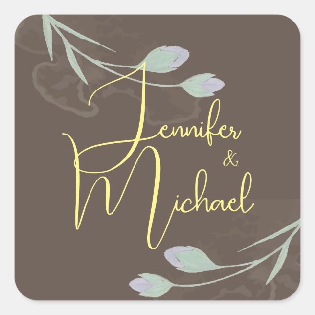 Wedding Modern Minimalist Plain Calligraphy Name Square Sticker (Front)