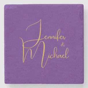 Wedding Modern Minimalist Plain Calligraphy Name Stone Coaster