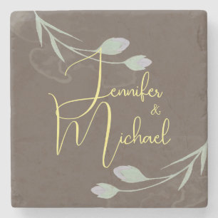 Wedding Modern Minimalist Plain Calligraphy Name Stone Coaster