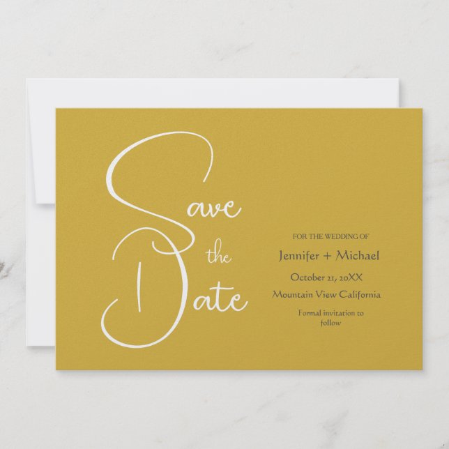 Wedding Modern Minimalist Plain Calligraphy Script Save The Date (Front)