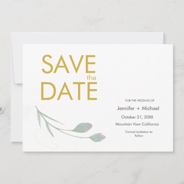 Wedding Modern Minimalist Plain Easy Custom Names Save The Date (Front)