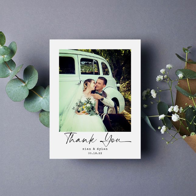 Wedding Modern Minimalist Script Photo Thank You Postcard (Creator Uploaded)