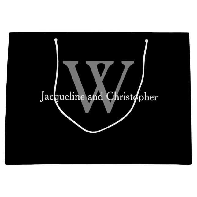 Wedding Modern Monogram And Names Chic Black Large Gift Bag (Front)
