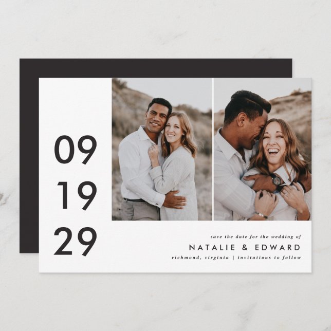 Wedding modern multi photo typography graphic save the date (Front/Back)