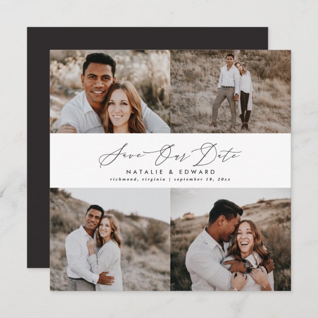 Wedding modern multi photo typography graphic save the date (Front/Back)