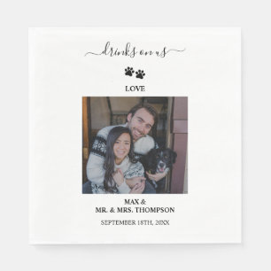 Wedding Modern Photo Couple Pet Dog Drinks on Us Napkin