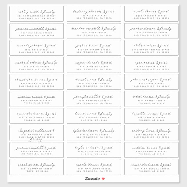 Wedding Modern Simple Black and White Guest Names (Sheet)