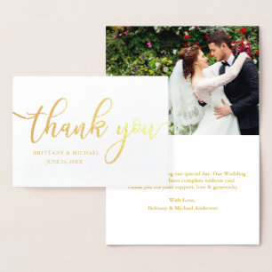 Wedding Modern Thank You Photo Gold Foil Card