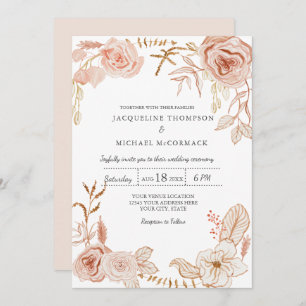 Wedding Modern Watercolor Floral n Greenery Pink Invitation