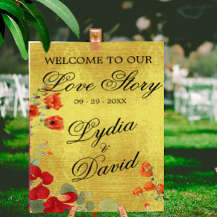 Wedding Modern Welcome Gold Elegant Floral Orange Poster