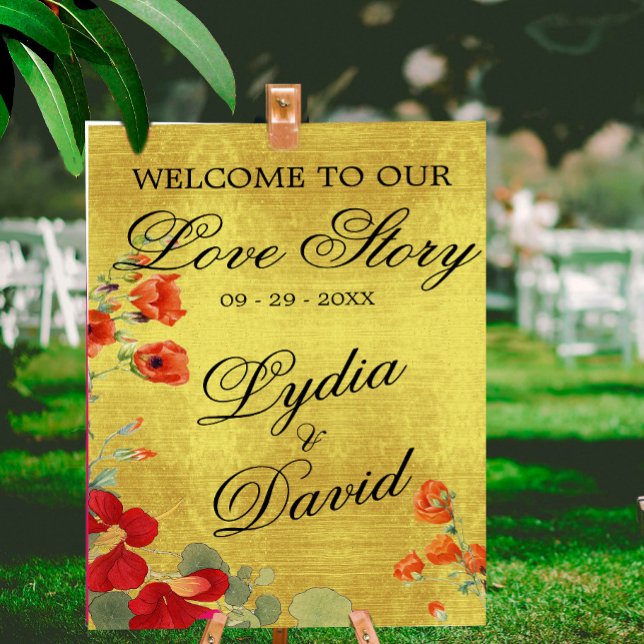 Wedding Modern Welcome Gold  Elegant Floral Orange Poster (Creator Uploaded)