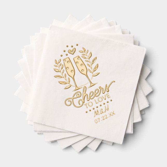 Wedding Monogram and Date Cheers to Love Champagne Foil Napkins (Insitu (Stacked))