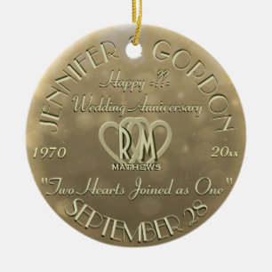 Wedding Monogram Anniversary Gold Colour Ceramic Tree Decoration