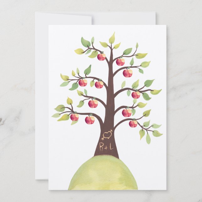 Wedding Monogram Apple Tree Carving Invite (Front)