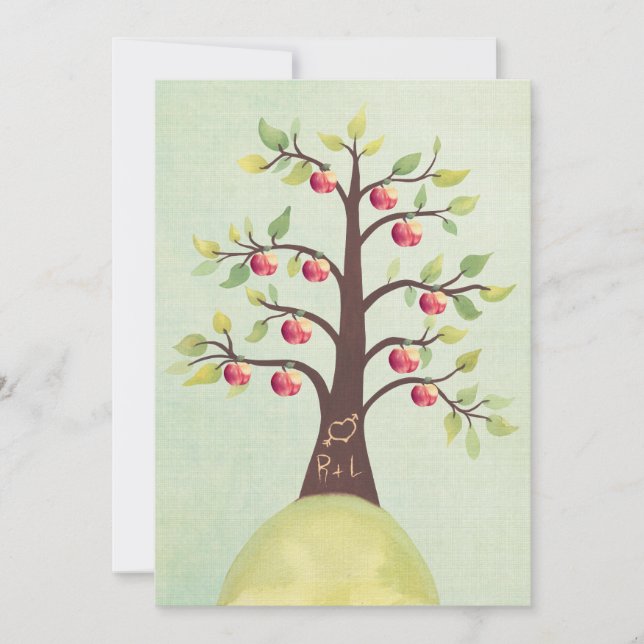Wedding Monogram Apple Tree Carving Invite (Front)