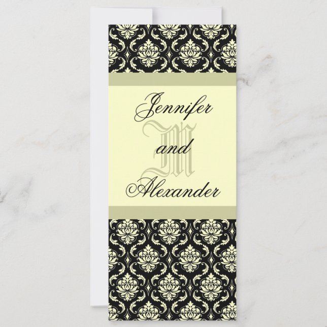 Wedding Monogram Black and Ivory Damask Invitation (Front)