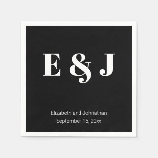 Wedding Monogram Black and White Bride Groom Names Napkin