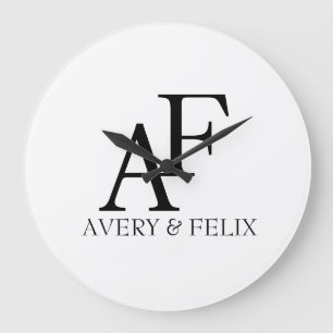 Wedding Monogram Black and White Elegant Guest Large Clock