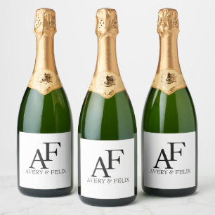 Wedding Monogram Black and White Elegant Guest Sparkling Wine Label