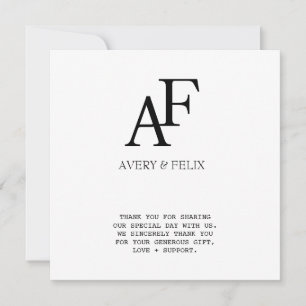 Wedding Monogram Black and White Elegant Guest Thank You Card