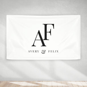 Wedding Monogram Black and White Elegant Simple Banner