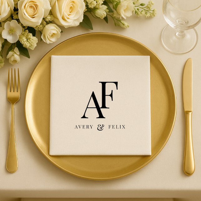 Wedding Monogram Black and White Elegant Simple Napkin (Creator Uploaded)
