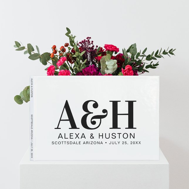 Wedding Monogram Black And White Sophisticated Guest Book (Creator Uploaded)