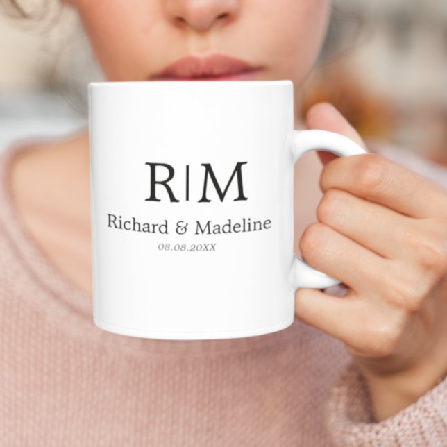 Wedding Monogram Black Elegant Simple Minimalist Coffee Mug (Creator Uploaded)