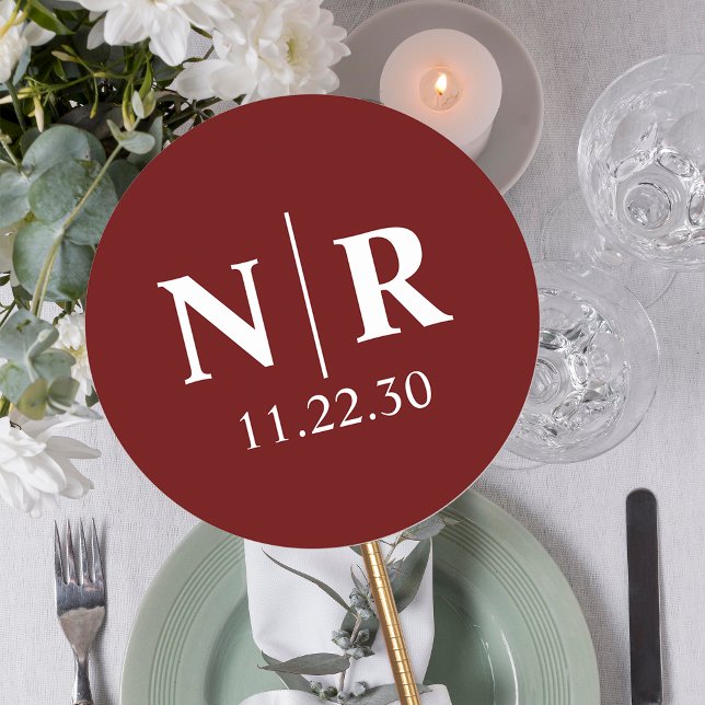 Wedding Monogram Bride And Groom Initials Classic Round Sticker (Creator Uploaded)