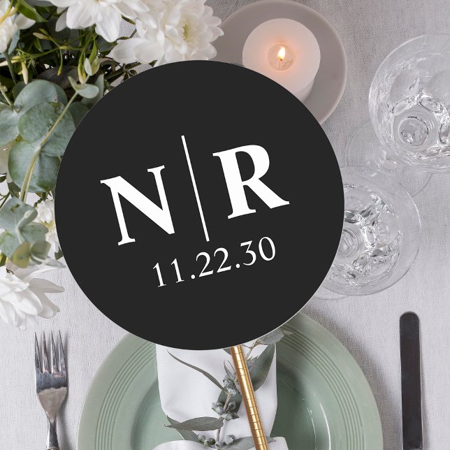 Wedding Monogram Bride And Groom Initials Classic Round Sticker (Creator Uploaded)