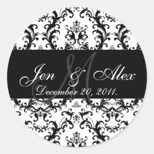 Wedding Monogram Bride Groom Date Damask Seal