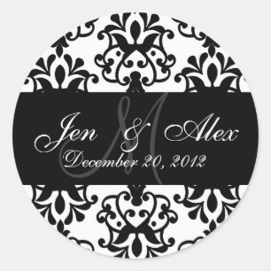 Wedding Monogram Bride Groom Date Damask  Seal