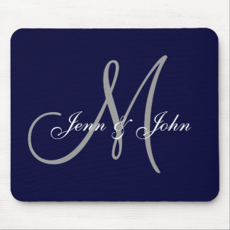 Wedding Monogram Bride Groom Names Navy Mouse Pad