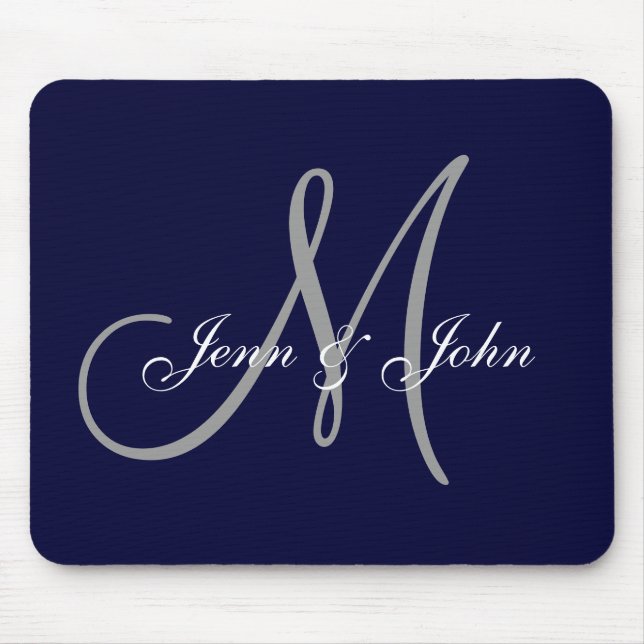 Wedding Monogram Bride Groom Names Navy Mouse Pad (Front)