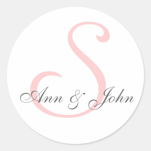 Wedding Monogram Bride Groom Names Pink Sticker (Front)