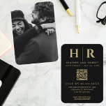 Wedding Monogram Bride Groom Photo RSVP QR Code Enclosure Card<br><div class="desc">Create an unforgettable wedding experience with the exquisite Wedding Monogram Bride Groom Photo RSVP QR Code Enclosure Card. This card features a simple, elegant, and classic monogram design adorned with the initials of the bride and groom, adding a touch of gold and black for a luxurious aesthetic. The minimalistic and...</div>