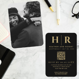 Wedding Monogram Bride Groom Photo RSVP QR Code Enclosure Card